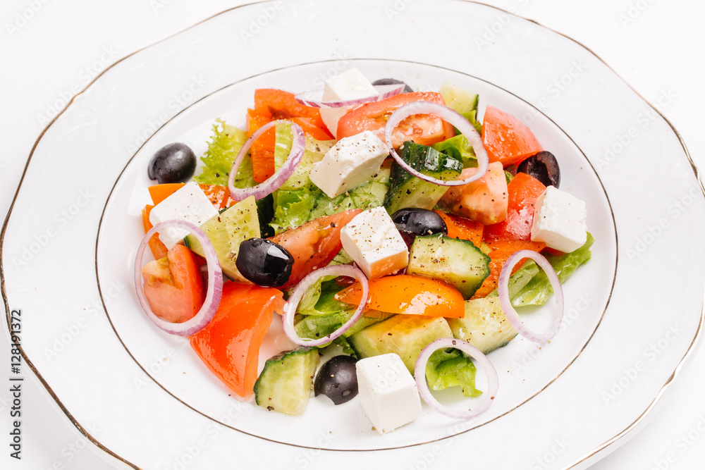 Salad with feta cheese and sun-dried olives