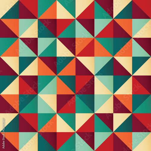 Geometric seamless pattern with colorful triangles in retro desi