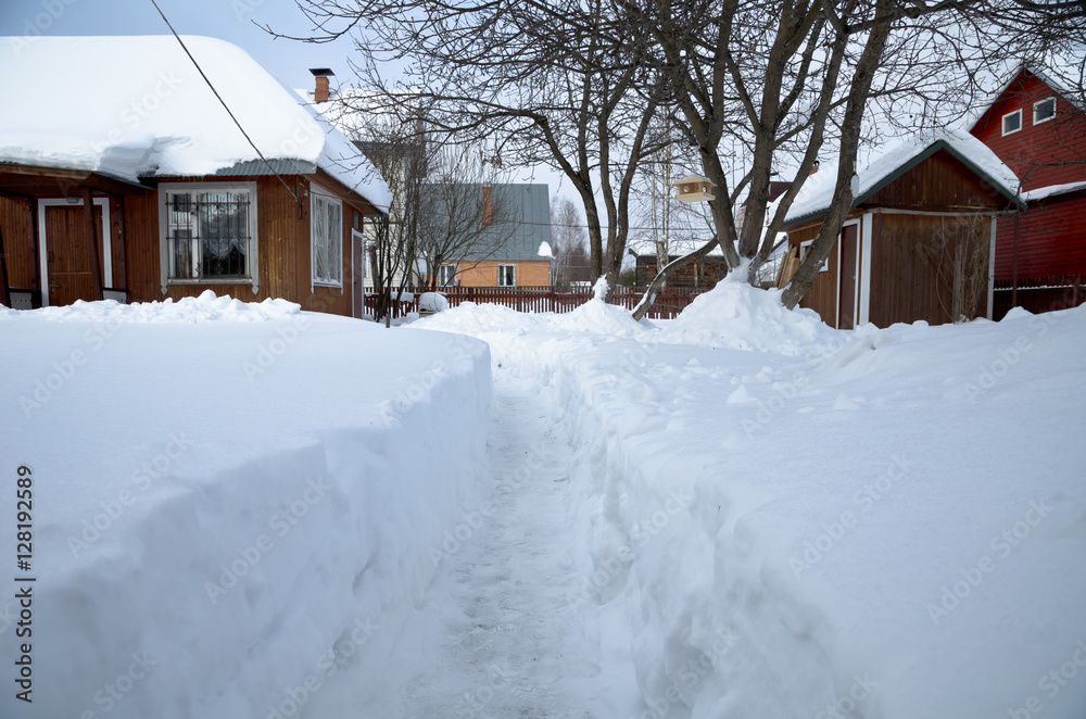 Snow track to the cottage door