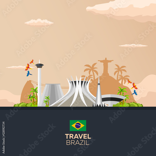 Banner Travel to Brazil, Rio de janeiro. Poster skyline. Vector illustration.