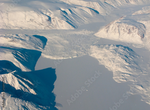 Aerial view of the Greenland snow river