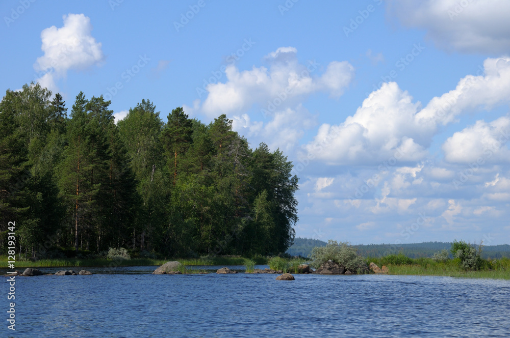 Beautiful forest, lake and huge boulders