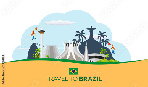 Banner Travel to Brazil, Rio de janeiro. Poster skyline. Vector illustration.