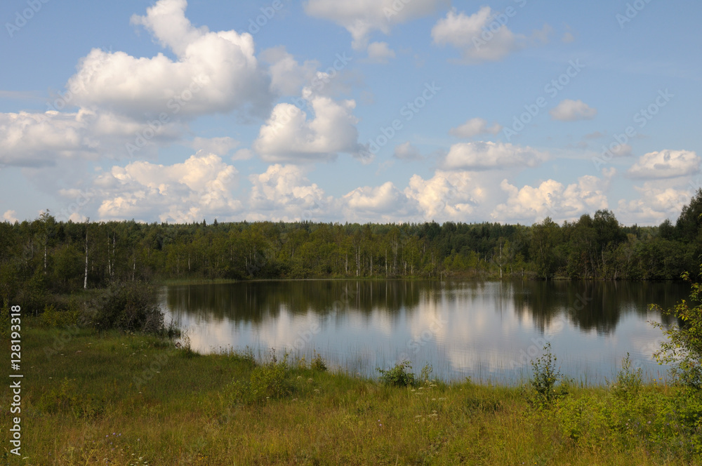 Karelian wild lake in a forest