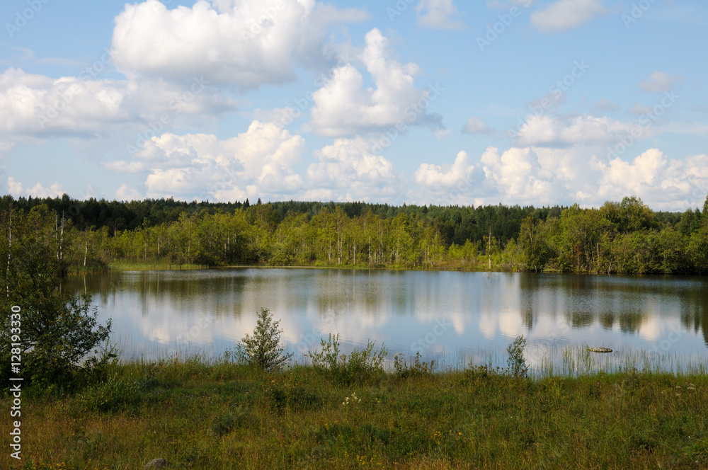 Karelian wild lake in a forest
