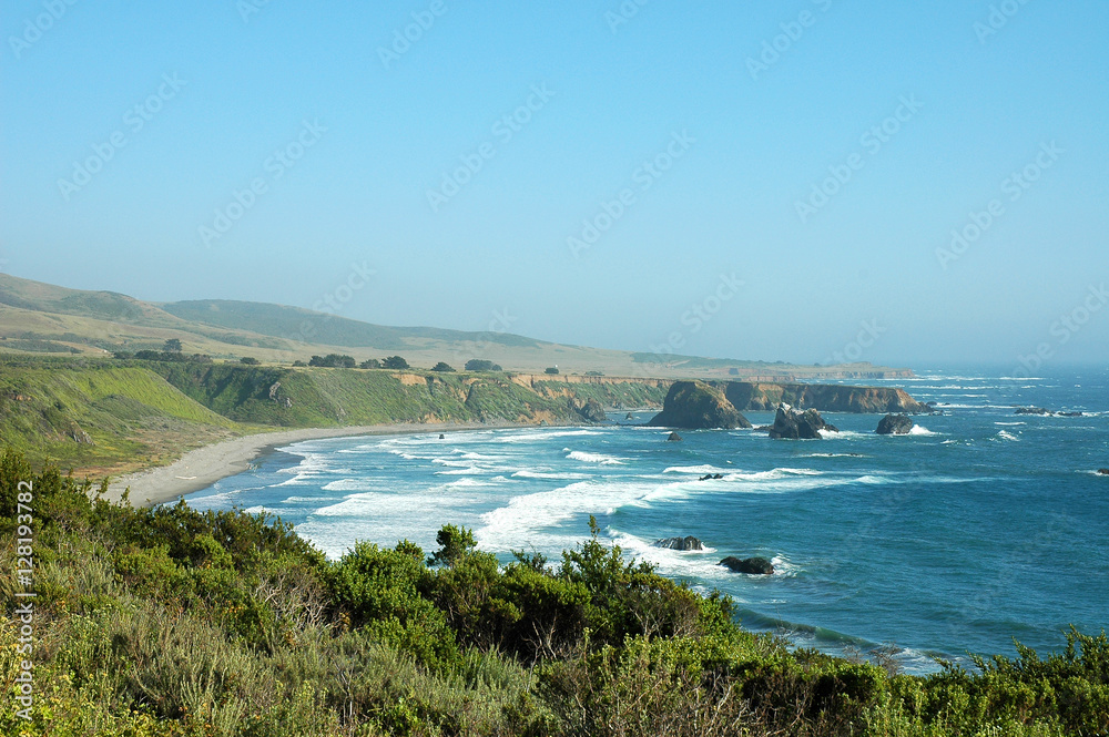 Scenic View of the Pacific Coast of Northern California with a Little Fog