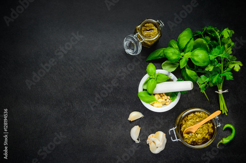 Pesto with Herbs on Copy Space Area