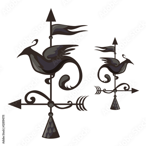 Wrought iron weathervane in form of bird