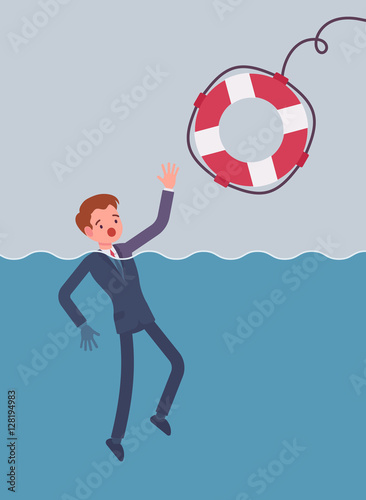 Giving a lifebuoy for drowning businessman