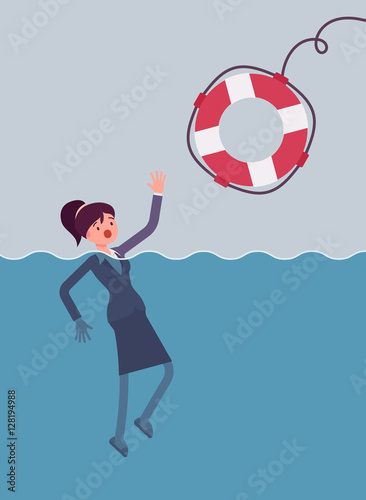 Giving a lifebuoy for drowning businesswoman