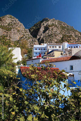 Landscape with houses between mountains, in Chaouen, Morocco