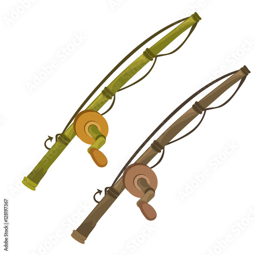 Two fishing rods on white background