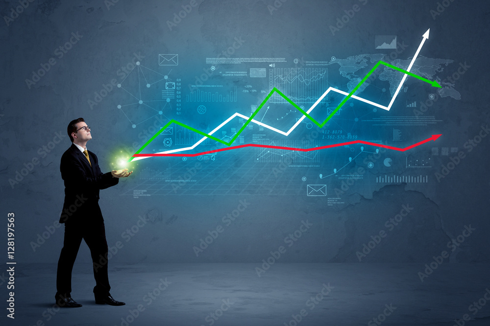 Business man holding stock-market