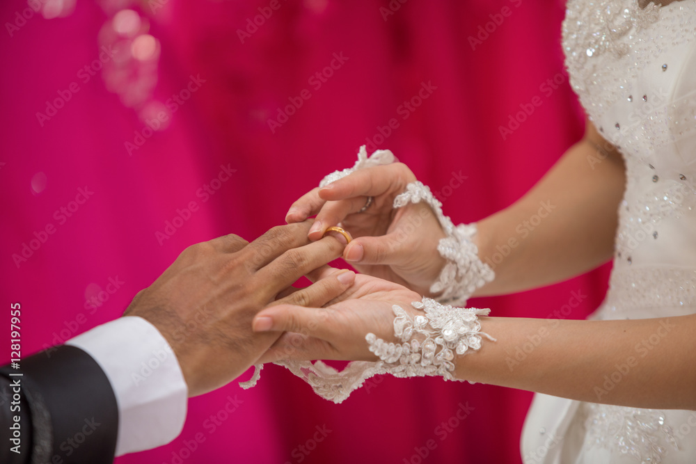 The bride was wearing a wedding ring to the groom at the wedding veremony. The bride was wearing a wedding ring to the groom at the wedding veremony.