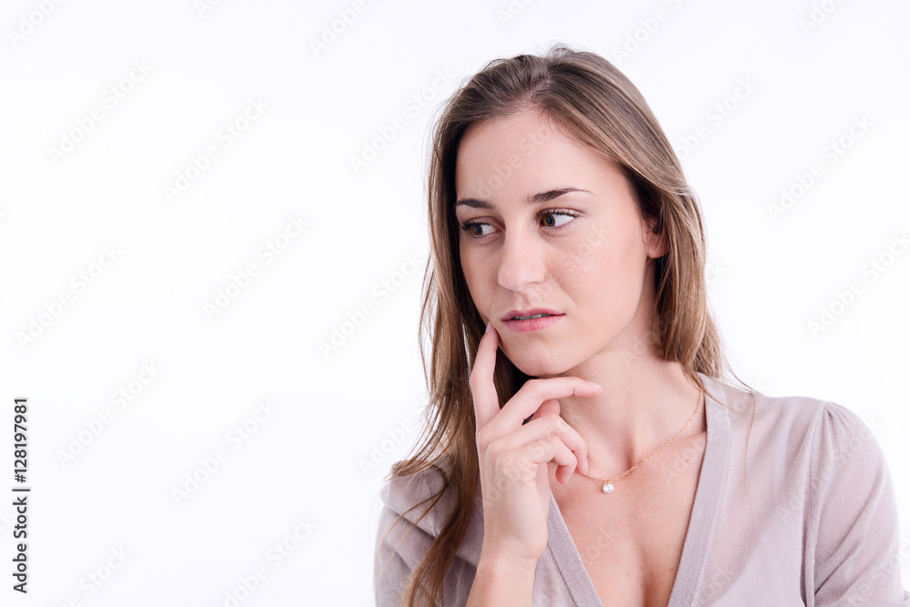 sexy beautiful young woman model face portrait posing with emotion on a white background sexy beautiful young woman model face portrait posing with emotion on a white background