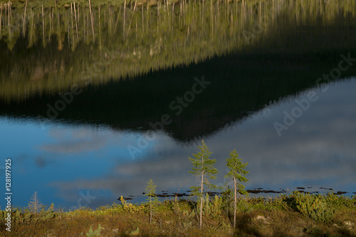 Reflection of the sky in the lake. Lake Labynkyr. Yakutia. Russia.
