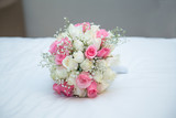 White and pink roses wedding flower bouquet