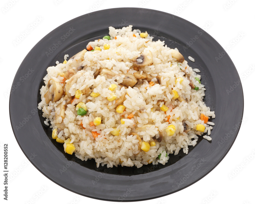 Chinese food. Rice with mushrooms and vegetables