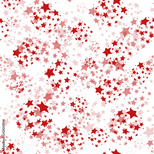 Pattern with red stars. Seamless white background. Transparent stars. Vector illustration