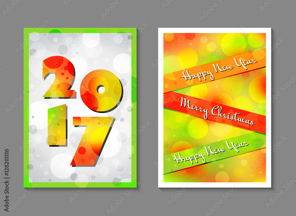 Plakat 2017. Set of celebratory New Year background. Date, greeting. Template for banner, poster, card, invitation, placard, brochure, flyer. Creative artistic design. A4 size. Vector EPS 10.