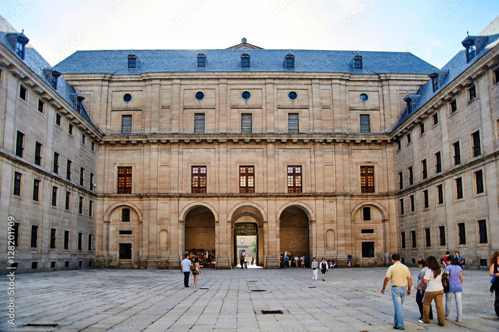 Obraz premium San Lorenzo del Escorial monastery, streets and famous places in El Escorial, Madrid, Spain
