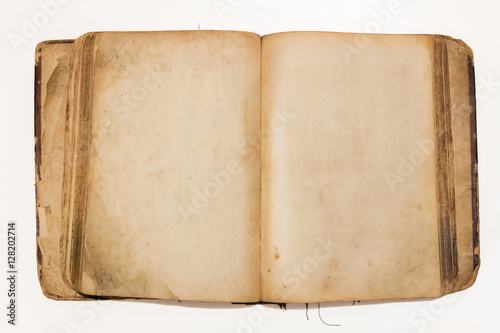 Vintage opened blank book with clipping path