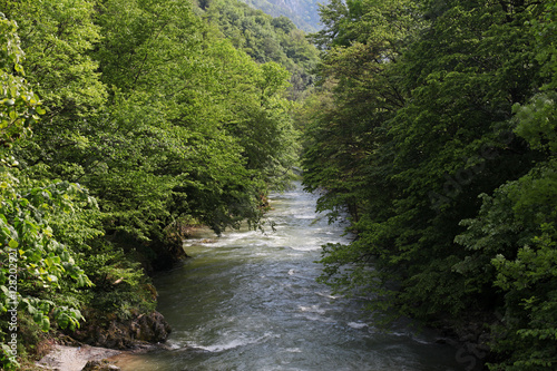 Cerna river valley in spring, Herculane, Romania