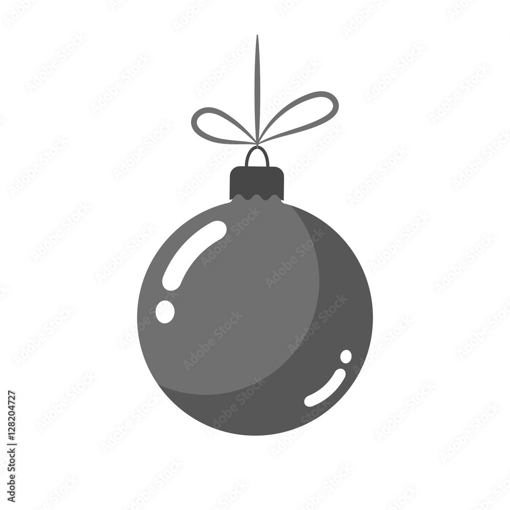 Christmas tree ball with bow. Gray bauble decoration, isolated on white background. Symbol of Happy New Year, Xmas holiday celebration, winter. Flat design for card. Vector illustration Christmas tree ball with bow. Gray bauble decoration, isolated on white background. Symbol of Happy New Year, Xmas holiday celebration, winter. Flat design for card. Vector illustration