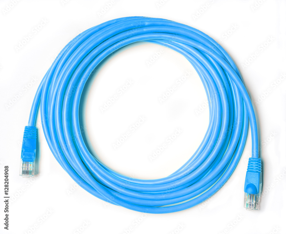 Blue patch cord isolated on white