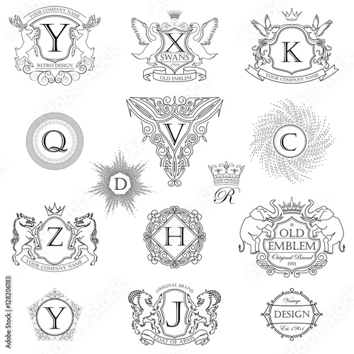 Set animal monogram coat of arms