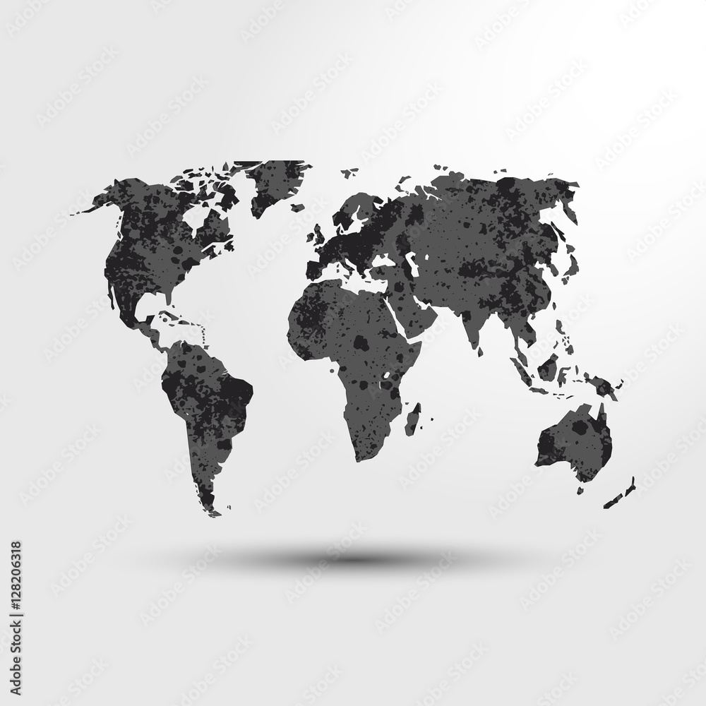 Naklejka premium World map. Earth. Modern Monochrome Grunge World map. Vector Illustration.