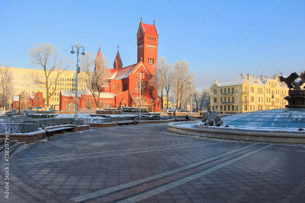MINSK, BELARUS: Catholic church on the Independence Square, 05 January 2016