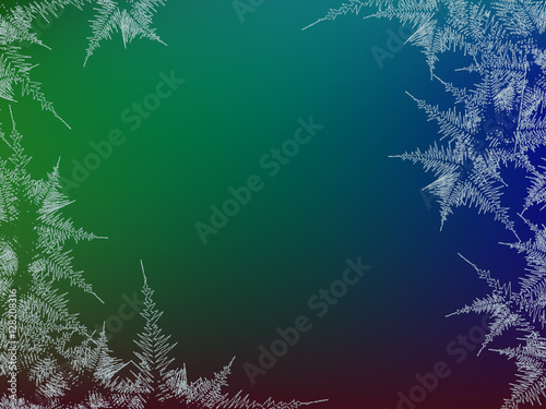 Winter frosted window colorful background. Freeze and wind at the glass. Vector illustration. Design texture