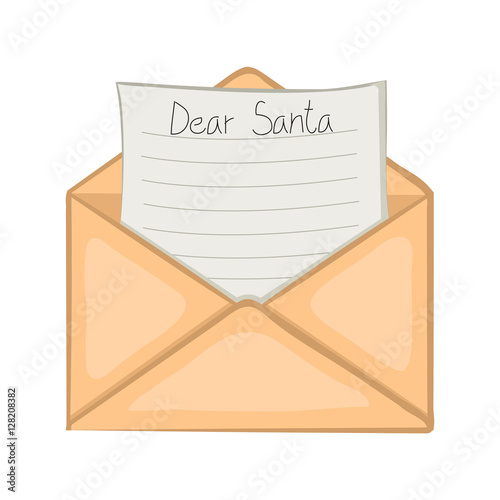 Letter to Santa Claus in an envelope. The children message. Cartoon icon. Isolated object on white background. Vector illustration.