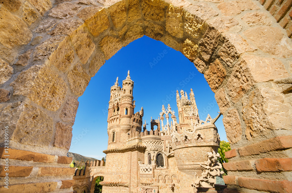 Castle monument of Colomares in Benalmadena, Spain. Is a monument honoring Cristopher Colombus and the discovery of America. Was built between 1987 and 1994. Castle monument of Colomares in Benalmadena, Spain. Is a monument honoring Cristopher Colombus and the discovery of America. Was built between 1987 and 1994.