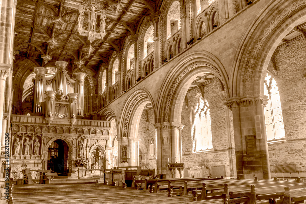 St Davids Cathedral Arches in Nave HDR Sepia Tone