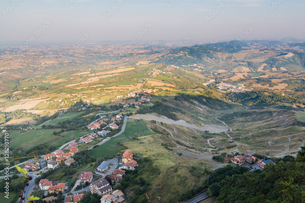 Early summer morning in San Marino. Top view of the city