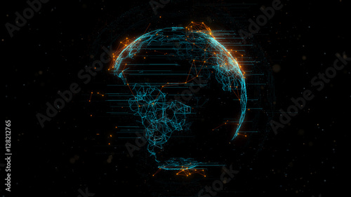 Konstfotografi 3d rendering abstract globe with particles and plexus structure