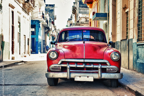 Vintage classic american car parked in a street of Old Havana, Cuba