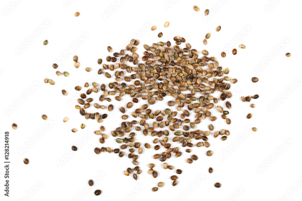 Hemp seeds isolated on white background Hemp seeds isolated on white background