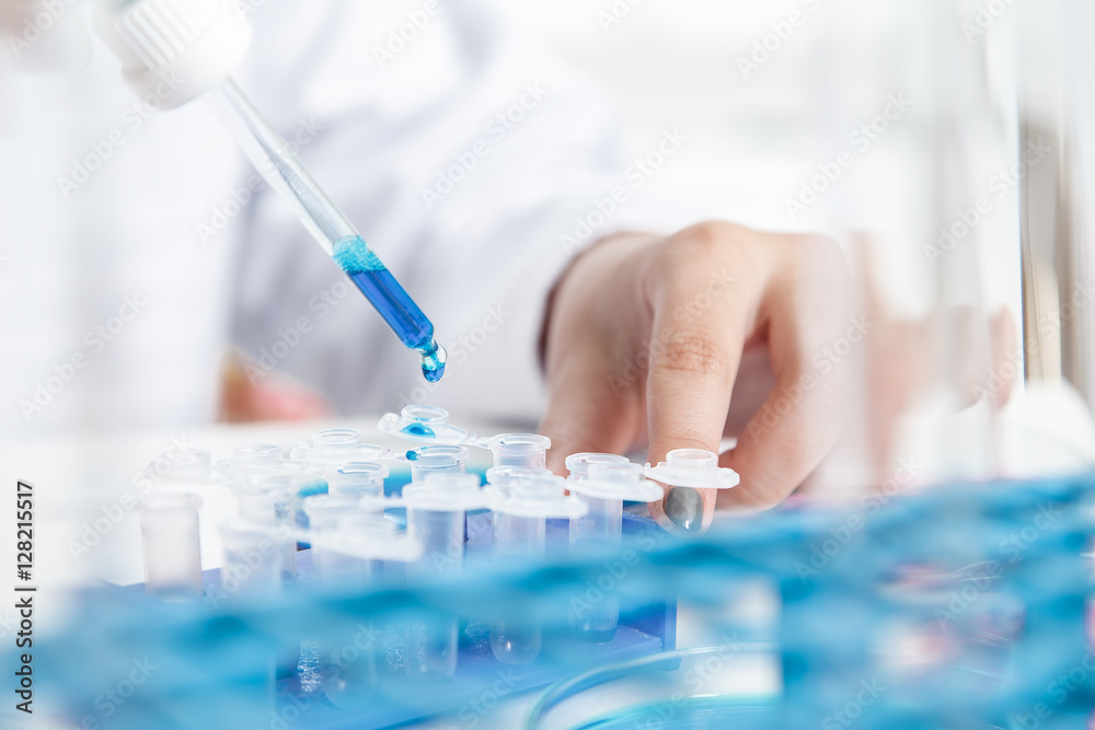female researcher with glass equipment in the lab. female researcher with glass equipment in the lab.