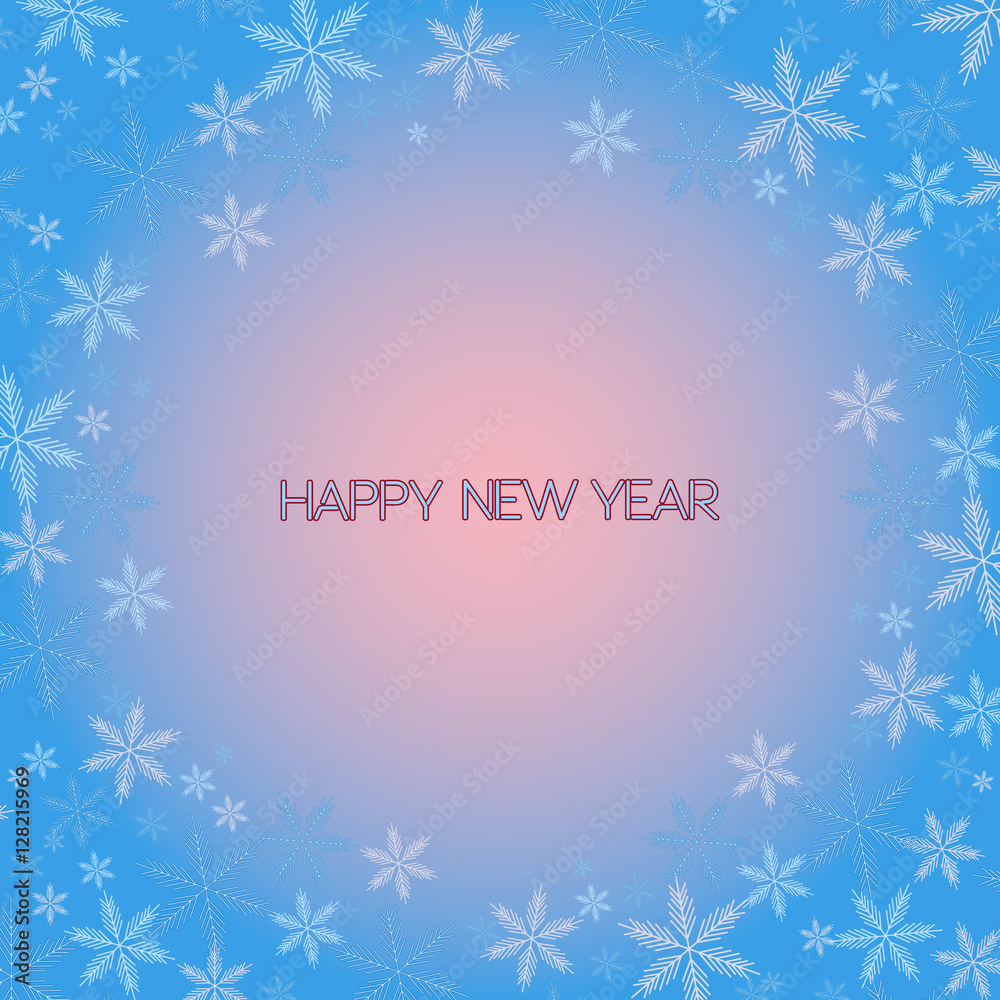 Happy New Year. Snowflakes greeting card. Background for winter and christmas theme. Vector illustration. Snowing background.