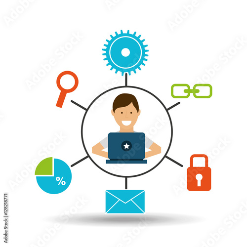 guy working technology social media concept vector illustration eps 10