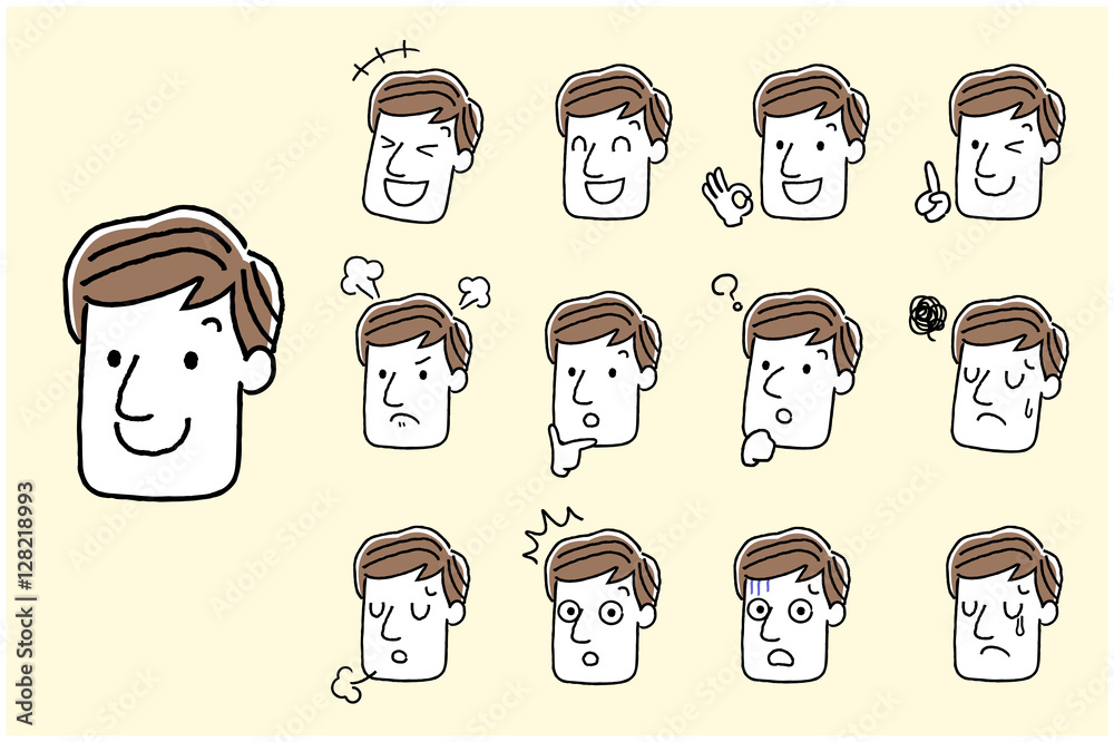 男性 顔 表情 セット Stock ベクター Adobe Stock