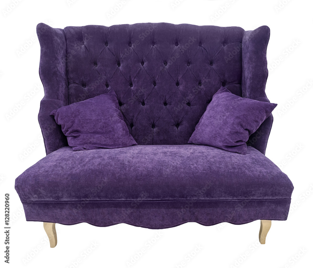 Violet sofa with pillows. Soft purple couch. Classic colored divan Isolated  background. Stock Photo | Adobe Stock