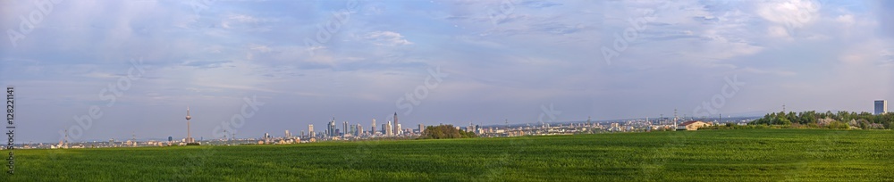 view over acre to skyline of Frankfurt