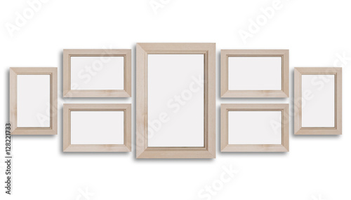 Fototapeta Naklejka Na Ścianę i Meble -  Collage of seven wooden frames.  Countryside style decor 