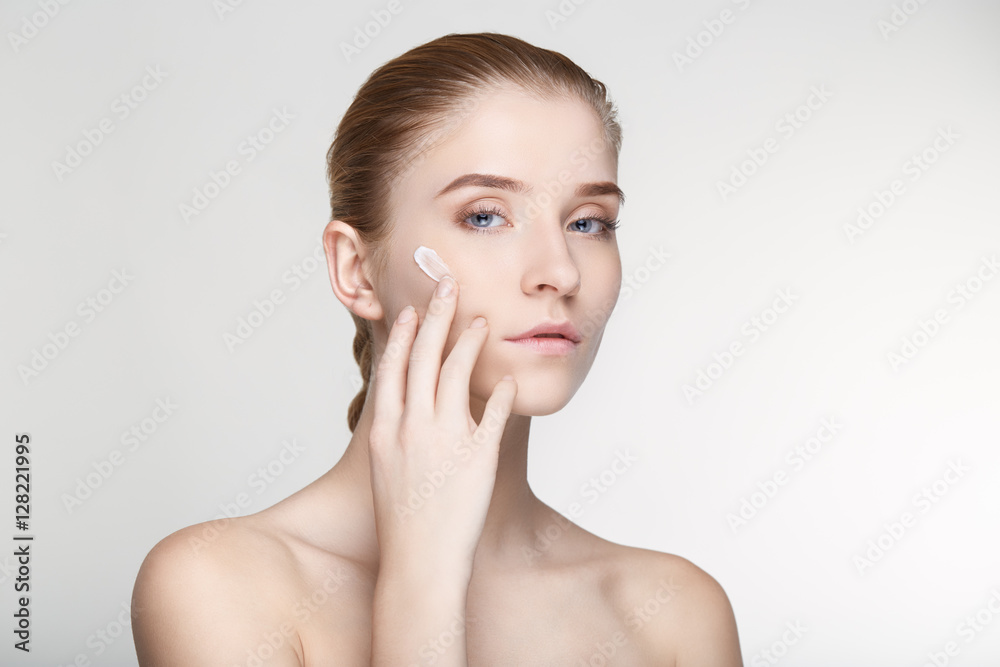 Beauty portrait woman skin care health white background close up Beauty portrait woman skin care health white background close up
