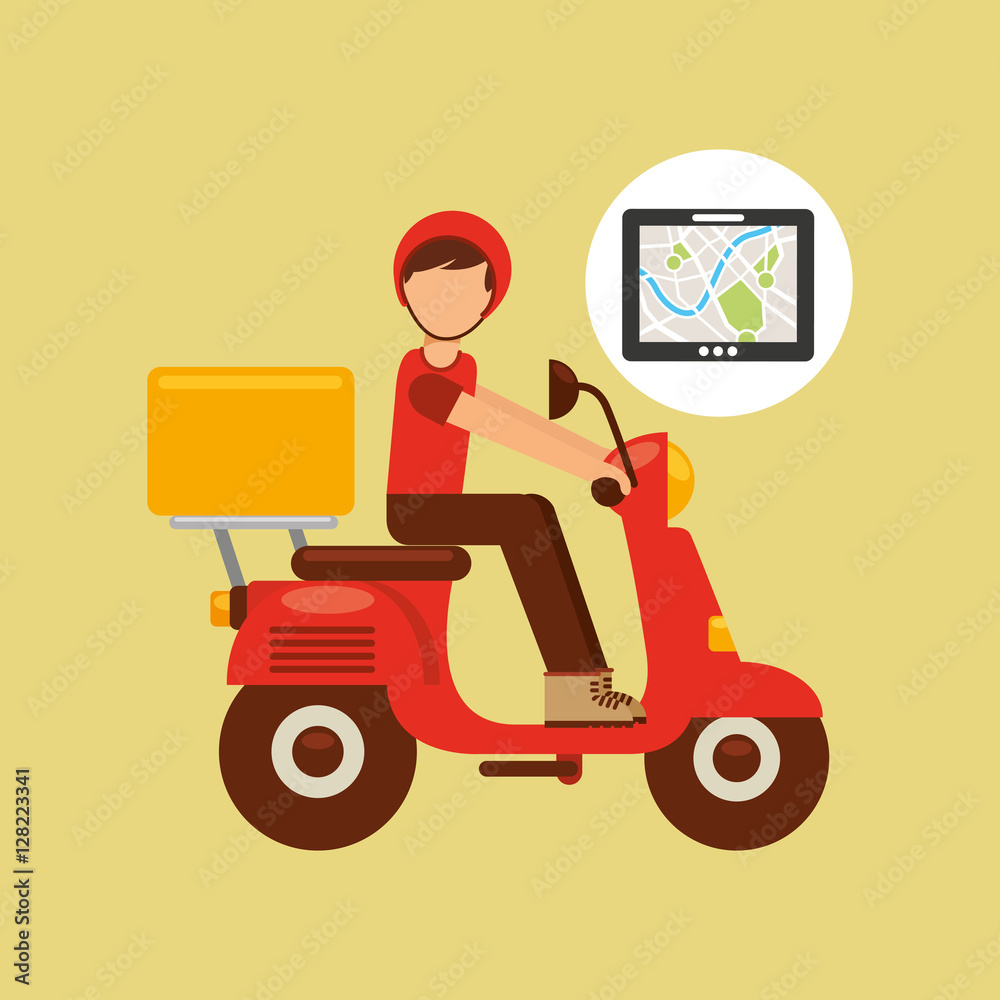 hand hold tablet delivery food boy vector illustration eps 10 hand hold tablet delivery food boy vector illustration eps 10