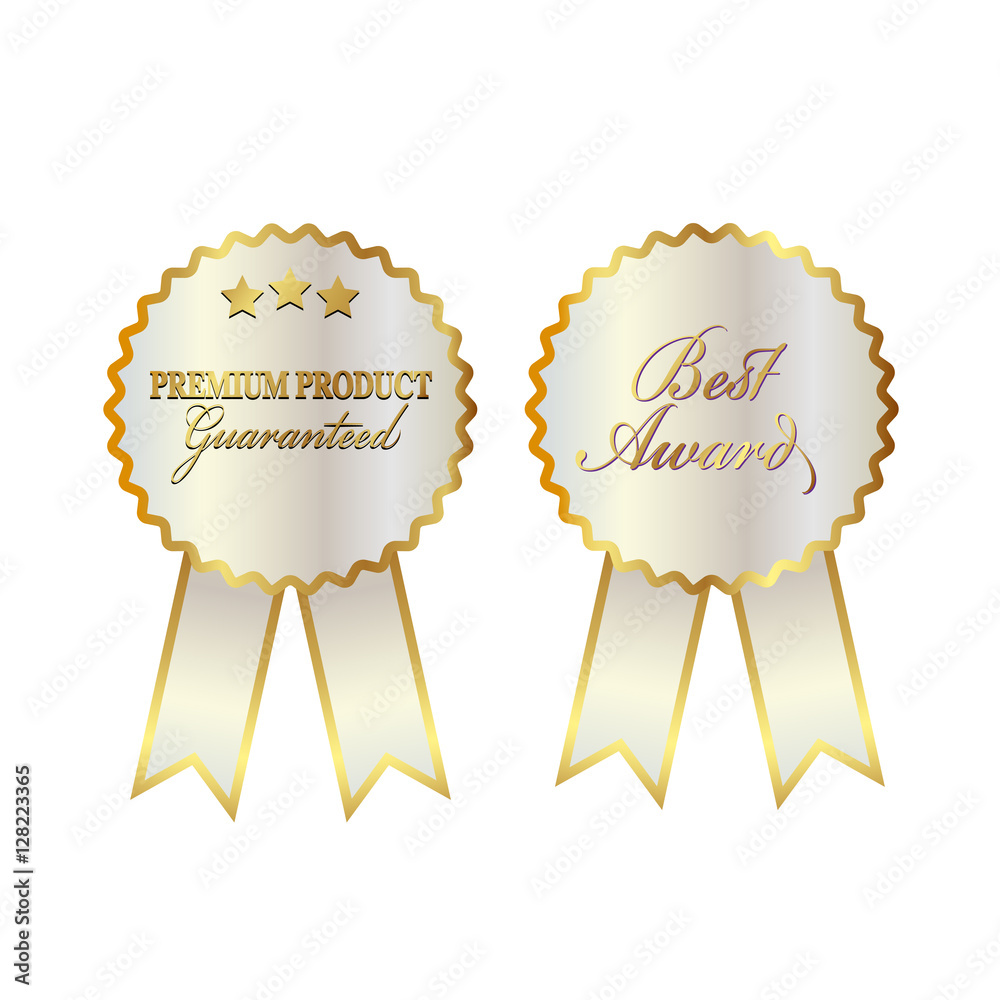 Set of golden seal of quality template with ribbon Set of golden seal of quality template with ribbon